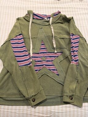 POL French terry star patchwork raw seem oversized hoodie